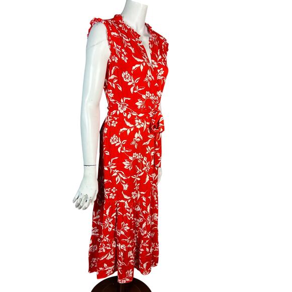 HOBBS London Dress size 6 Red Floral long line Elsa Ruffled Midi Country Office - Picture 9 of 14